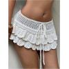 image:imageMakeMeChic Womens Crochet Mini Skirt Swimsuit Beach Coverup Tiered Ruffle Boho SkirtsWhite
