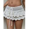 image:imageMakeMeChic Womens Crochet Mini Skirt Swimsuit Beach Coverup Tiered Ruffle Boho SkirtsWhite