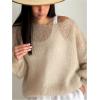 image:imageMakeMeChic Womens Crochet Sweater Long Sleeve Off The Shoulder Fall Lightweight PulloversApricot