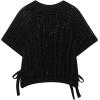 image:imageMakeMeChic Womens Crochet Tops Crew Neck Sweater Short Sleeve Tie Side Knit Crop TopsBlack