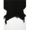 image:imageMakeMeChic Womens Crochet Tops Crew Neck Sweater Short Sleeve Tie Side Knit Crop TopsBlack