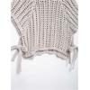 image:imageMakeMeChic Womens Crochet Tops Crew Neck Sweater Short Sleeve Tie Side Knit Crop TopsGrey