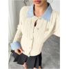 image:imageMakeMeChic Womens Cropped Sweater Collared Cable Knit Cardigan Button Down Long Sleeve Formal Preppy ClothesBeige