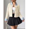 image:imageMakeMeChic Womens Cropped Sweater Collared Cable Knit Cardigan Button Down Long Sleeve Formal Preppy ClothesBeige