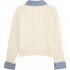image:imageMakeMeChic Womens Cropped Sweater Collared Cable Knit Cardigan Button Down Long Sleeve Formal Preppy ClothesBeige