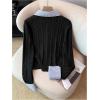 image:imageMakeMeChic Womens Cropped Sweater Collared Cable Knit Cardigan Button Down Long Sleeve Formal Preppy ClothesBlack