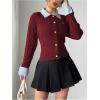 image:imageMakeMeChic Womens Cropped Sweater Collared Cable Knit Cardigan Button Down Long Sleeve Formal Preppy ClothesBurgundy