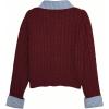 image:imageMakeMeChic Womens Cropped Sweater Collared Cable Knit Cardigan Button Down Long Sleeve Formal Preppy ClothesBurgundy