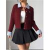 image:imageMakeMeChic Womens Cropped Sweater Collared Cable Knit Cardigan Button Down Long Sleeve Formal Preppy ClothesBurgundy
