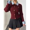 image:imageMakeMeChic Womens Cropped Sweater Collared Cable Knit Cardigan Button Down Long Sleeve Formal Preppy ClothesBurgundy