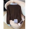 image:imageMakeMeChic Womens Cropped Sweater Collared Cable Knit Cardigan Button Down Long Sleeve Formal Preppy ClothesChocolate Brown