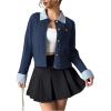 image:imageMakeMeChic Womens Cropped Sweater Collared Cable Knit Cardigan Button Down Long Sleeve Formal Preppy ClothesRoyal Blue