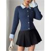 image:imageMakeMeChic Womens Cropped Sweater Collared Cable Knit Cardigan Button Down Long Sleeve Formal Preppy ClothesRoyal Blue