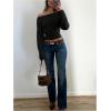 image:imageMakeMeChic Womens Cropped Sweaters Long Sleeve Off The Shoulder Sweater Y2k Going Out TopsBlack
