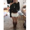 image:imageMakeMeChic Womens Cropped Sweaters Long Sleeve Off The Shoulder Sweater Y2k Going Out TopsBlack