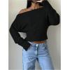 image:imageMakeMeChic Womens Cropped Sweaters Long Sleeve Off The Shoulder Sweater Y2k Going Out TopsBlack