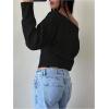 image:imageMakeMeChic Womens Cropped Sweaters Long Sleeve Off The Shoulder Sweater Y2k Going Out TopsBlack