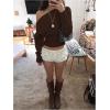 image:imageMakeMeChic Womens Cropped Sweaters Long Sleeve Off The Shoulder Sweater Y2k Going Out TopsBrown