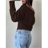 image:imageMakeMeChic Womens Cropped Sweaters Long Sleeve Off The Shoulder Sweater Y2k Going Out TopsBrown