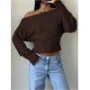 image:imageMakeMeChic Womens Cropped Sweaters Long Sleeve Off The Shoulder Sweater Y2k Going Out TopsBrown