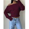 image:imageMakeMeChic Womens Cropped Sweaters Long Sleeve Off The Shoulder Sweater Y2k Going Out TopsBurgundy