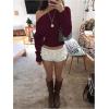 image:imageMakeMeChic Womens Cropped Sweaters Long Sleeve Off The Shoulder Sweater Y2k Going Out TopsBurgundy