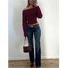 image:imageMakeMeChic Womens Cropped Sweaters Long Sleeve Off The Shoulder Sweater Y2k Going Out TopsBurgundy