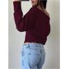 image:imageMakeMeChic Womens Cropped Sweaters Long Sleeve Off The Shoulder Sweater Y2k Going Out TopsBurgundy