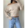 image:imageMakeMeChic Womens Cropped Sweaters Long Sleeve Off The Shoulder Sweater Y2k Going Out TopsKhaki