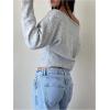 image:imageMakeMeChic Womens Cropped Sweaters Long Sleeve Off The Shoulder Sweater Y2k Going Out TopsLight Grey
