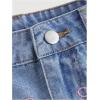 image:imageMakeMeChic Womens Denim Shorts Bow Embroidery Straight Y2k Jean Shorts with PocketBlue