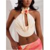 image:imageMakeMeChic Womens Draped Neck Halter Top 3D Floral Backless Sleeveless Summer Beach Vacation Crop Tank TopsApricot