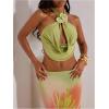 image:imageMakeMeChic Womens Draped Neck Halter Top 3D Floral Backless Sleeveless Summer Beach Vacation Crop Tank TopsGreen