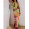 image:imageMakeMeChic Womens Draped Neck Halter Top 3D Floral Backless Sleeveless Summer Beach Vacation Crop Tank TopsGreen