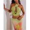image:imageMakeMeChic Womens Draped Neck Halter Top 3D Floral Backless Sleeveless Summer Beach Vacation Crop Tank TopsGreen