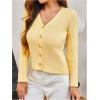 image:imageMakeMeChic Womens Elegant Cozy Cardigan Sweater Long Sleeve Button Down Knitted Pullover Sweater Fall ClothesYellow