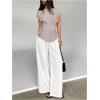 image:imageMakeMeChic Womens Elegant Office Top Belted Short Sleeve Blouse Boat Neck Classy Formal ShirtKhaki
