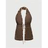 image:imageMakeMeChic Womens Faux Fur Halter Tops Open Back Sleeveless Going Out Tank ClubwearBrown
