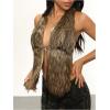image:imageMakeMeChic Womens Faux Fur Halter Tops Open Back Sleeveless Going Out Tank ClubwearMulticolor