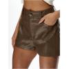image:imageMakeMeChic Womens Faux Leather High Waist Shorts Straight Leg Summer ShortsCoffee Brown