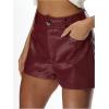 image:imageMakeMeChic Womens Faux Leather High Waist Shorts Straight Leg Summer ShortsRed