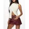 image:imageMakeMeChic Womens Faux Leather High Waist Shorts Straight Leg Summer ShortsRed