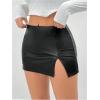 image:imageMakeMeChic Womens Faux Leather Mini Skirt Stretchy Side Split Bodycon SkirtsBlack