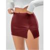 image:imageMakeMeChic Womens Faux Leather Mini Skirt Stretchy Side Split Bodycon SkirtsBurgundy