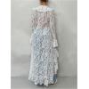 image:imageMakeMeChic Womens Floral Lace Tops Tie V Neck Blouse Long Sleeve Ruffle High Low Elegant ShirtWhite
