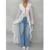 image:imageMakeMeChic Womens Floral Lace Tops Tie V Neck Blouse Long Sleeve Ruffle High Low Elegant ShirtWhite