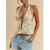image:imageMakeMeChic Womens Floral Textured Halter Top Sleeveless Tie Back Elegant Cami Crop TopsLight Yellow