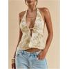 image:imageMakeMeChic Womens Floral Textured Halter Top Sleeveless Tie Back Elegant Cami Crop TopsLight Yellow