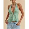 image:imageMakeMeChic Womens Floral Textured Halter Top Sleeveless Tie Back Elegant Cami Crop TopsMint Green