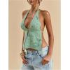 image:imageMakeMeChic Womens Floral Textured Halter Top Sleeveless Tie Back Elegant Cami Crop TopsMint Green